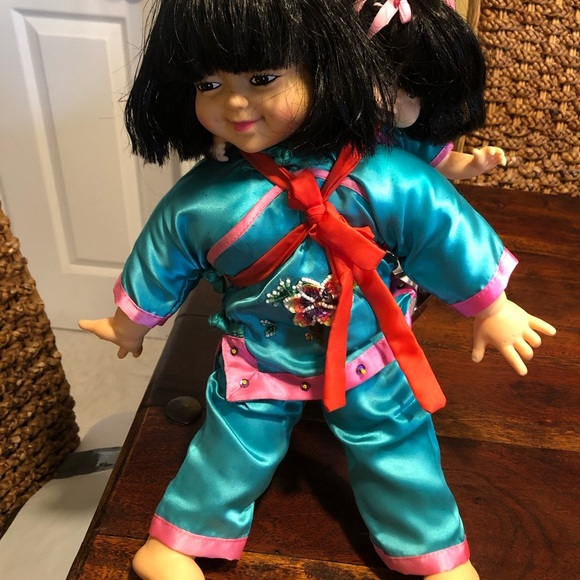 Asian Chinese Woman Carrying Child Cloth Dolls 13 inch mom and baby. Please read - Picture 6 of 15